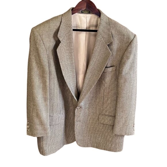 Oscar De La Renta Mens Houndstooth Wool Blazer 48R Made In Colombia - Picture 1 of 16